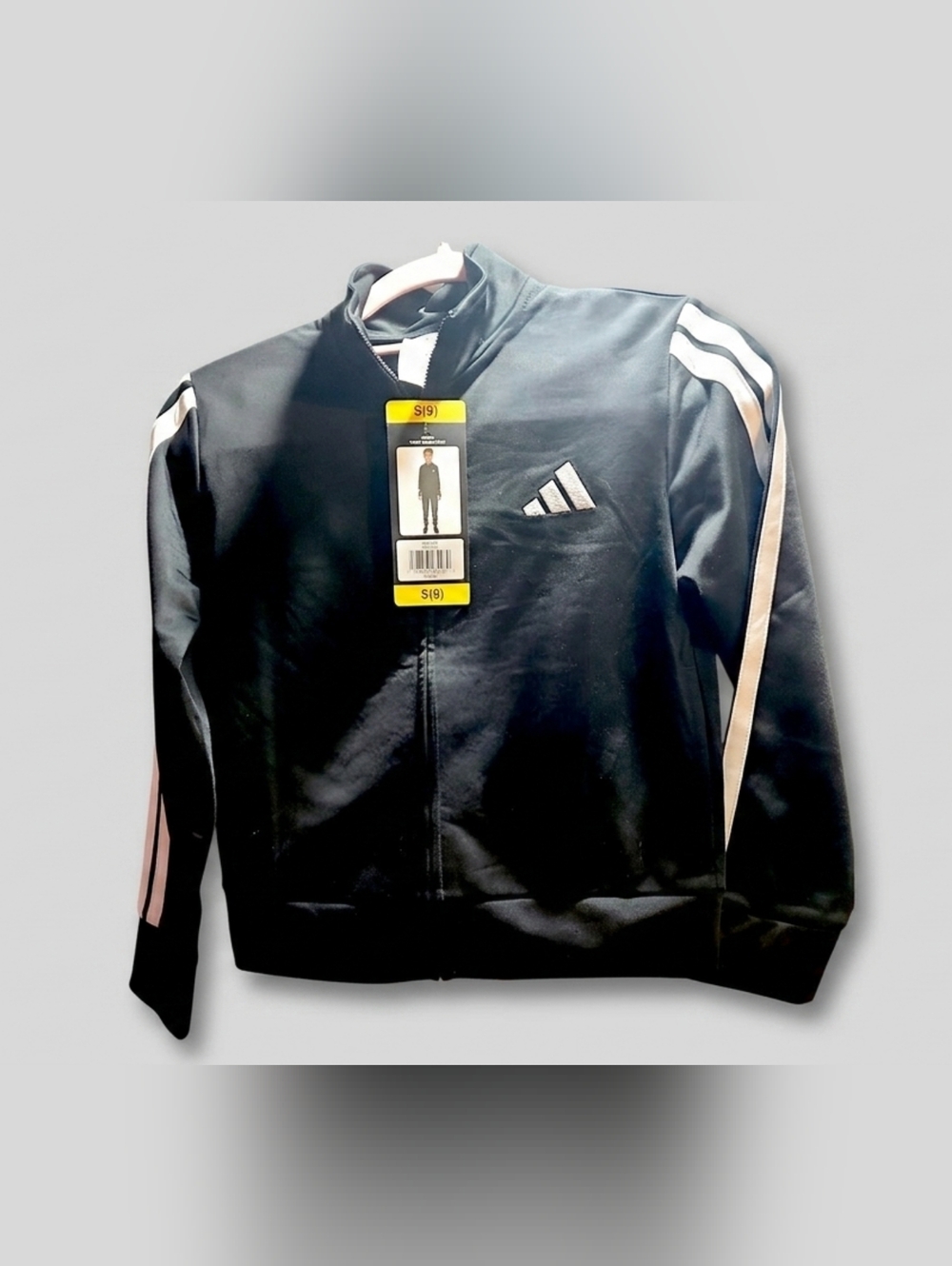 Adidas Black Track Jacket with White Stripe Accents